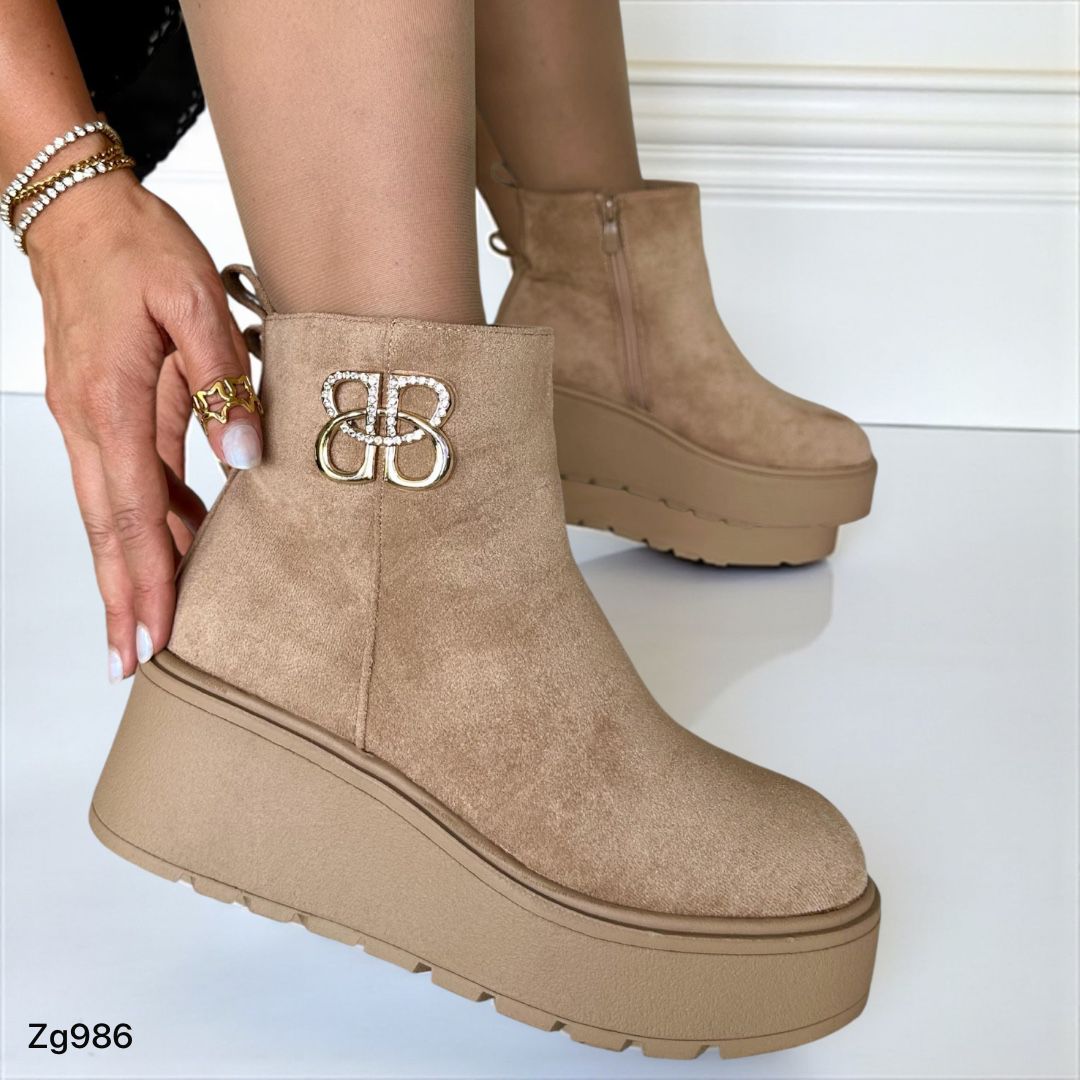 Botin beige detalle dorado plataforma 6cm 2P8D-AX3425-05 C-45